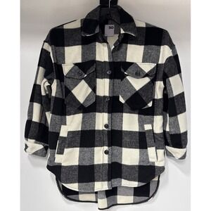 So Black & White Button Down Flannel Shacket‎ Small